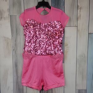 Weisman Pink Sequin Dance Costume Shorts Leotard Size XL